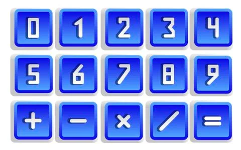Blue numeric button set Illustrazione stock