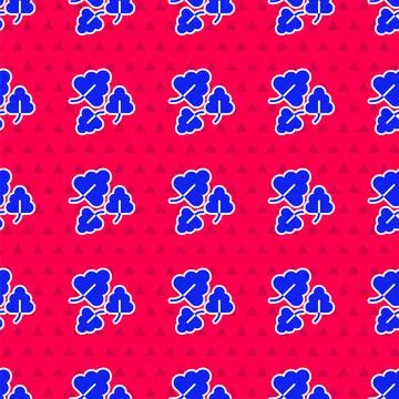 Blue Oak leaf icon isolated seamless pattern on red background. Vector Stock Illustration