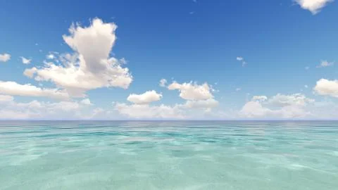 Blue ocean and cloudy sky 3D render Stock Illustration