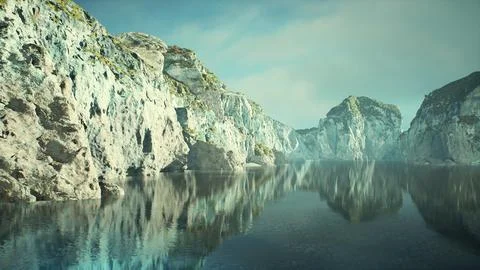 Blue ocean and rocky cliffs Stock Illustration