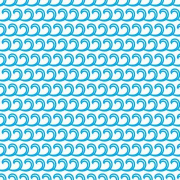 Blue ocean and sea curly waves seamless pattern Stock Illustration