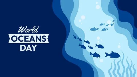 Blue Ocean Background and a White World Oceans Day Illustrazione stock