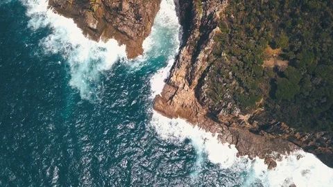 Blue Ocean Cliff Waves Crashing on Mountain in Australia Stock Footage 86134817