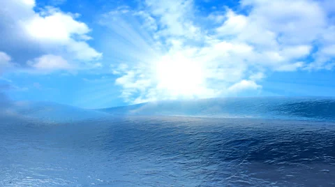Blue ocean fly over, Slow motion animation, fly over disturbed ocean Stock Footage 48270320