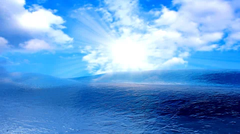 Blue ocean fly over, Slow motion animation, fly over disturbed ocean Stock Footage 49363620