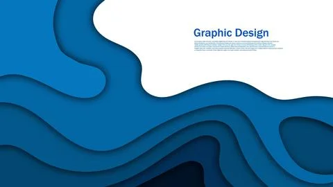 Blue ocean paper cut background, multiple curve overlap graphic backdrop Stock Illustration