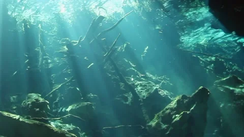 A blue ocean with sunlight shining through the water Video stock 299460825