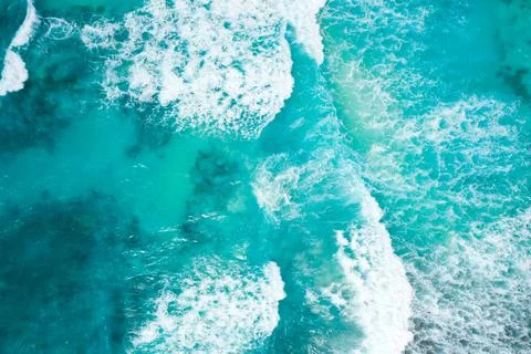 Blue ocean texture with waves and foam. La Digue Island, Seychelles Stock-Fotos