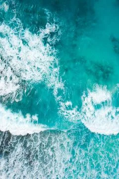 Blue ocean texture with waves and foam. La Digue Island, Seychelles Stock Photos
