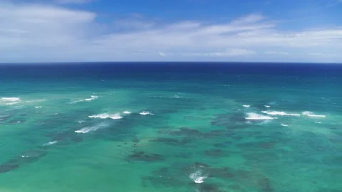 Blue ocean under a blue cloudy sky on a summer sunny day. Stock Footage 190809167