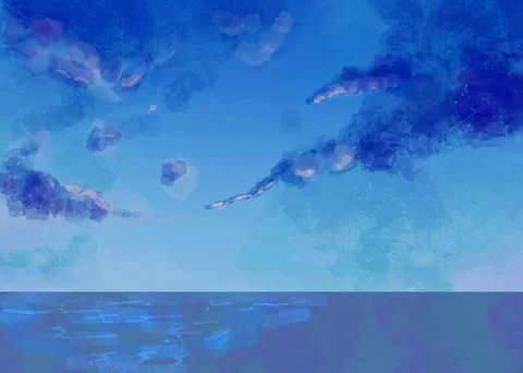 Blue Ocean Under Dramatic Cloudy Sky Illustration Illustrazione stock