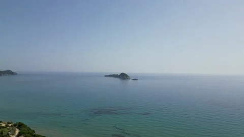 Blue Ocean View West Corfu Akrotiri Drone Push Video Small Rocky Island 스톡 동영상 230894718