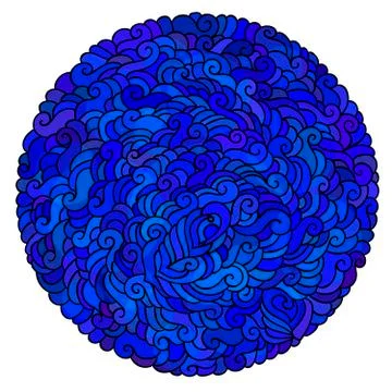 Blue ocean water swirls with watercolor effect in round shape Stock Illustration