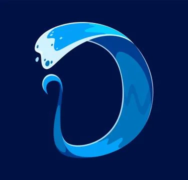 Blue ocean wave font letter D, sea water typeface Stock Illustration