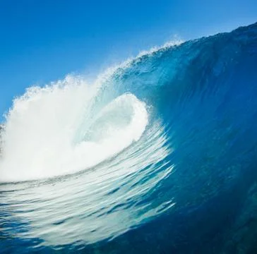 Blue ocean wave, view from in the water Stock Photos