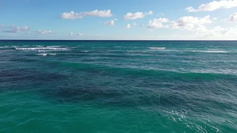 Blue Ocean Waves with Clear Sky via Drone in Dominican Republic Stock Footage 122720675