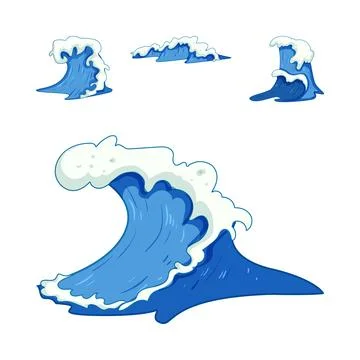Blue ocean waves cresting and breaking vector illustration 스톡 일러스트