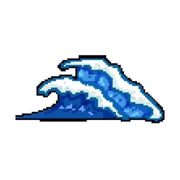 Blue ocean waves pixel art vector illustration Stock Illustration