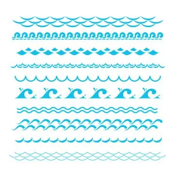 Blue ocean waves. Sea wave vector silhouette signs. Water graphic elements 스톡 일러스트