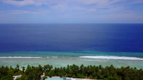 Blue ocean white sand beach nature tropical palms Island. Caribbean sea and sky Stock Footage 155381355