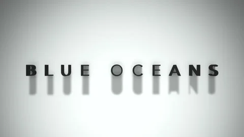 Blue Oceans 3D title animation matte black text on a white background Stock Footage 300715845