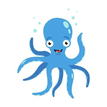 Blue Octopus with air bubbles under water Stock Illustration
