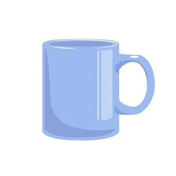 Blue office mug vector object isolated on white background. Ceramic cup in flat Stock Illustration