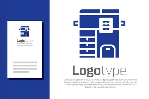 Blue Office multifunction printer copy machine icon isolated on white background Stock Illustration