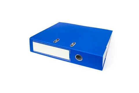 Blue office ring binder for documents and folders, office organization, emp.. Stock Photos