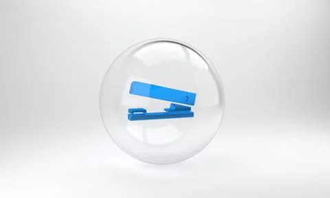 Blue Office stapler icon isolated on grey background. Stapler, staple, paper, Illustrazione stock
