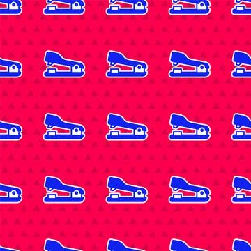 Blue Office stapler icon isolated seamless pattern on red background. Stapler Stock Illustration