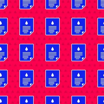 Blue Oil drop document icon isolated seamless pattern on red background. Vector Stock Illustration