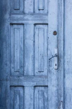 Blue old closed door Stock Photos
