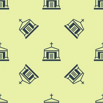 Blue Old crypt icon isolated seamless pattern on yellow background. Cemetery Ilustración de archivo
