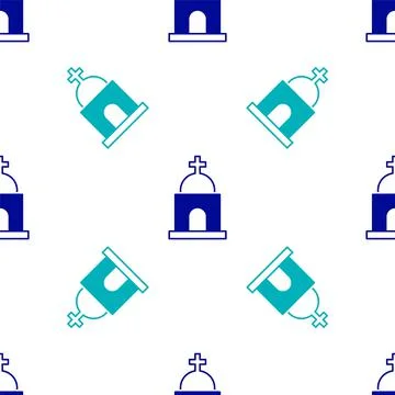 Blue Old crypt icon isolated seamless pattern on white background. Cemetery Ilustración de archivo