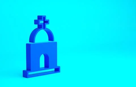 Blue Old crypt icon isolated on blue background. Cemetery symbol. Ossuary or  Ilustración de archivo