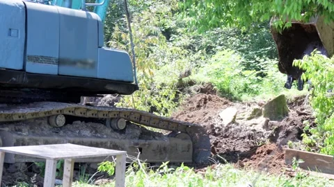 Blue Old Excavator Digging Ground Stock Footage 277875771