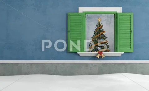 Blue old house with christmas decoration Stock Illustration