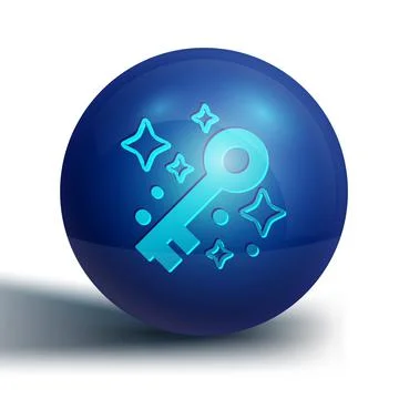 Blue Old magic key icon isolated on white background. Blue circle button. Vector Stock Illustration