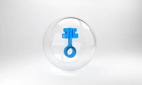 Blue Old magic key icon isolated on grey background. Glass circle button. 3D  Stock Illustration