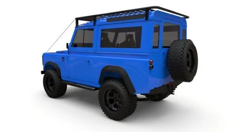 Blue old small SUV tuned for difficult routes and expeditions. 3d rendering. Stock-Illustration