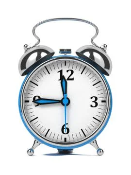 Blue Old Style Alarm Clock Isolated on White. Stock Illustration