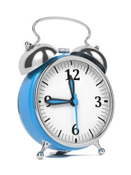 Blue Old Style Alarm Clock Isolated on White. Stock Illustration