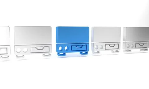 Blue Old video cassette player icon isolated on white background. Old beaut.. Stock Illustration