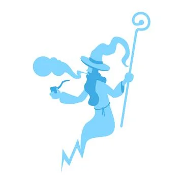 Blue old wizard semi flat color vector character Stock Illustration