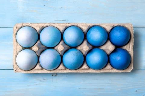 Blue ombre eggs as Easter 2020 concept Stock Photos