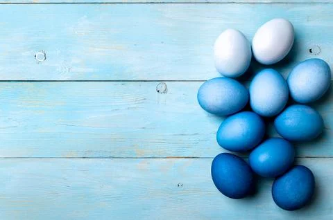 Blue ombre eggs as Easter 2020 concept, copy space Stock Photos