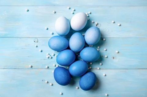 Blue ombre eggs as Easter 2020 concept, copy space Stock Photos
