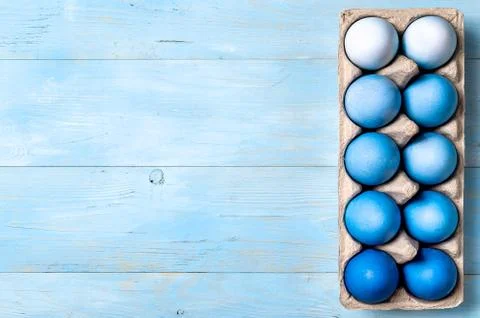 Blue ombre eggs as Easter concept, copy space Stock Photos