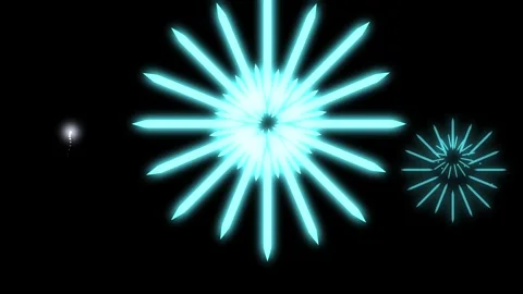 Blue one big firework burst repeating in the center with small bursts on a Stock Footage 348331554